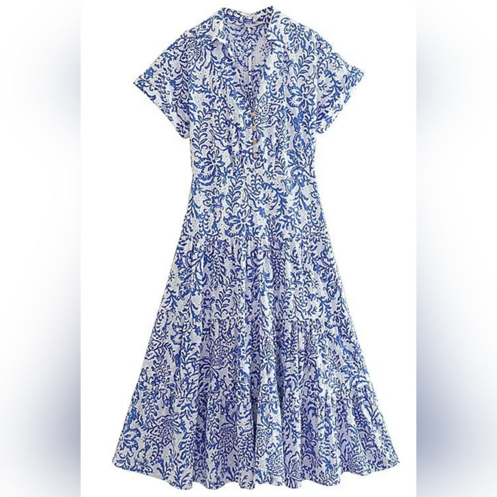 Zara Blue and White Floral Maxi Dress